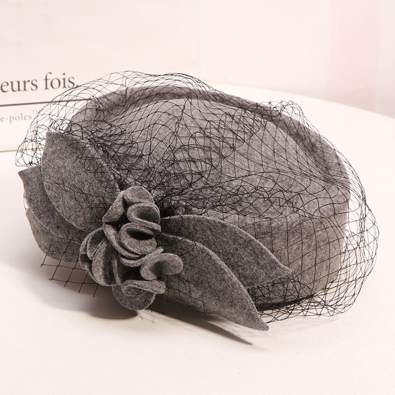 秋冬季韩版潮花朵羊毛毡帽贝雷帽子 古仙蔓帽子