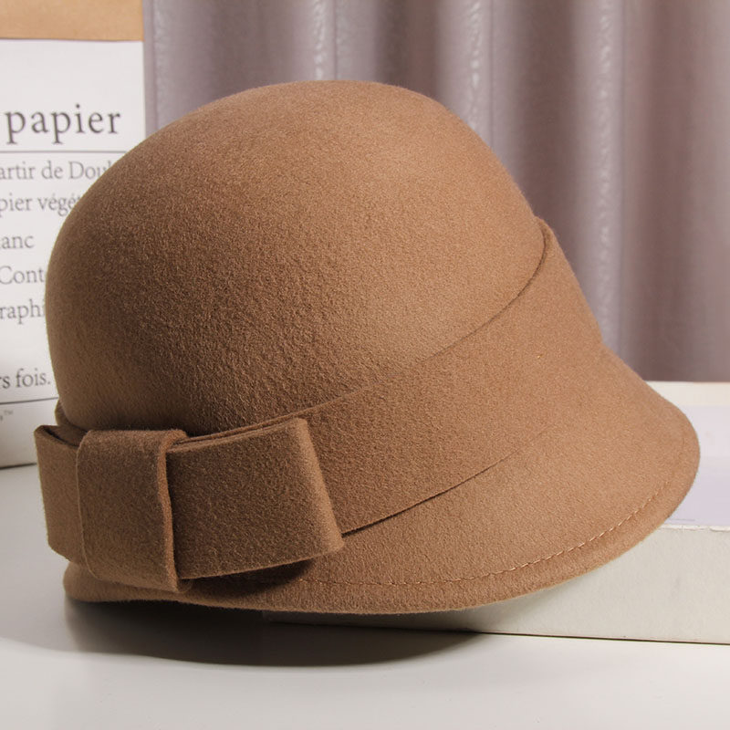 秋冬韩版蝴蝶结羊毛呢英伦渔夫帽 古仙蔓帽子