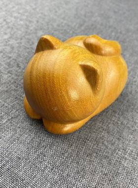 实木手把件萌宠小猫可爱黑檀木绿檀木小摆设茶宠盘玩小号治愈礼品