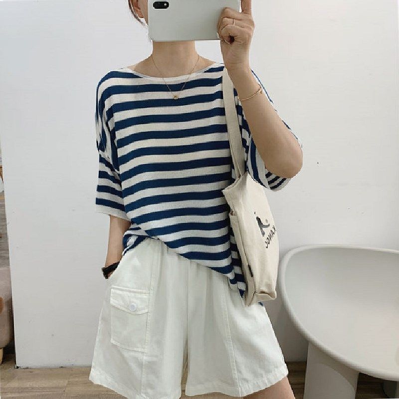 条纹短袖2022夏季新款韩国针织t恤 lalmT恤