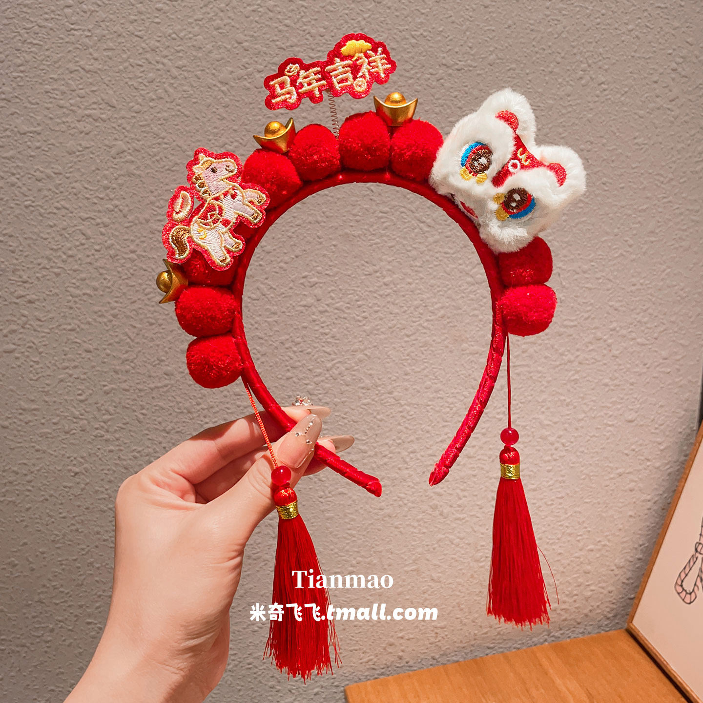 儿童新年红色流苏发夹汉服头饰女童马年喜庆刺绣对夹宝宝拜年头饰,淘宝优惠券,粉丝福利购,淘宝优惠卷