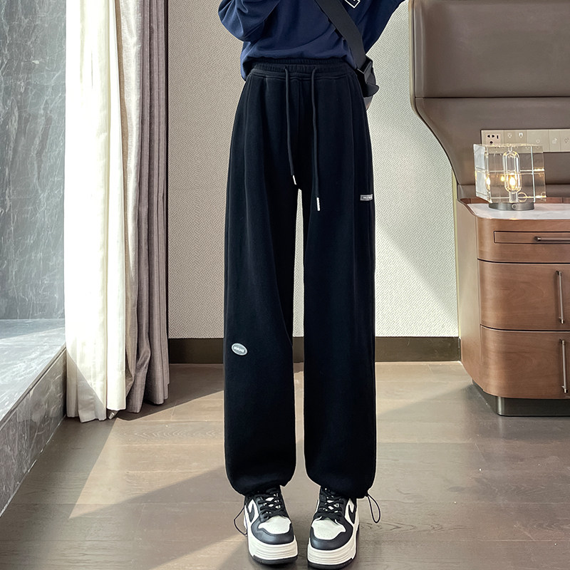 灰色阔腿运动裤女春秋2025新款冬季加绒加厚卫裤高腰直筒休闲裤子,淘宝优惠券,粉丝福利购,淘宝优惠卷