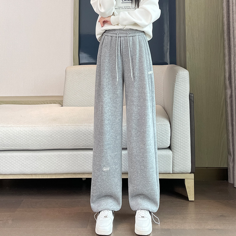 灰色阔腿运动裤女春秋2025新款冬季加绒加厚卫裤高腰直筒休闲裤子,淘宝优惠券,粉丝福利购,淘宝优惠卷