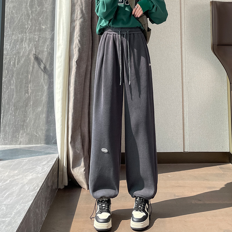 灰色阔腿运动裤女春秋2025新款冬季加绒加厚卫裤高腰直筒休闲裤子,淘宝优惠券,粉丝福利购,淘宝优惠卷