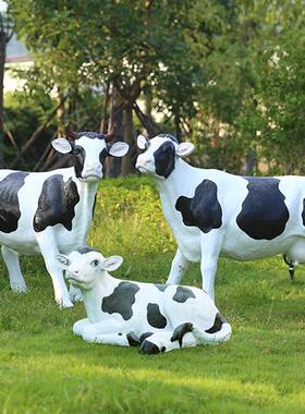 户外园林农场牧场仿真奶牛雕塑草坪小区大型玻璃钢动物牛模型摆件