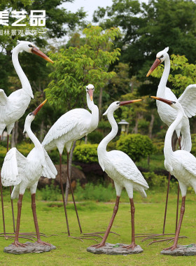 玻璃钢仿真仙鹤白鹭雕塑摆件花园庭院假山水池塘户外园林景观装饰