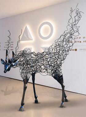 户外不锈钢梅花鹿摆件抽象艺术鹿雕塑酒店售楼处房地产草坪装饰品