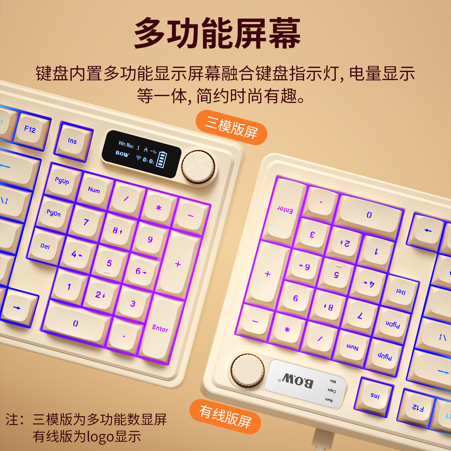 BOW 小翘三模充电无线蓝牙键盘有线键鼠套装女生办公电脑人体工学 - 图2