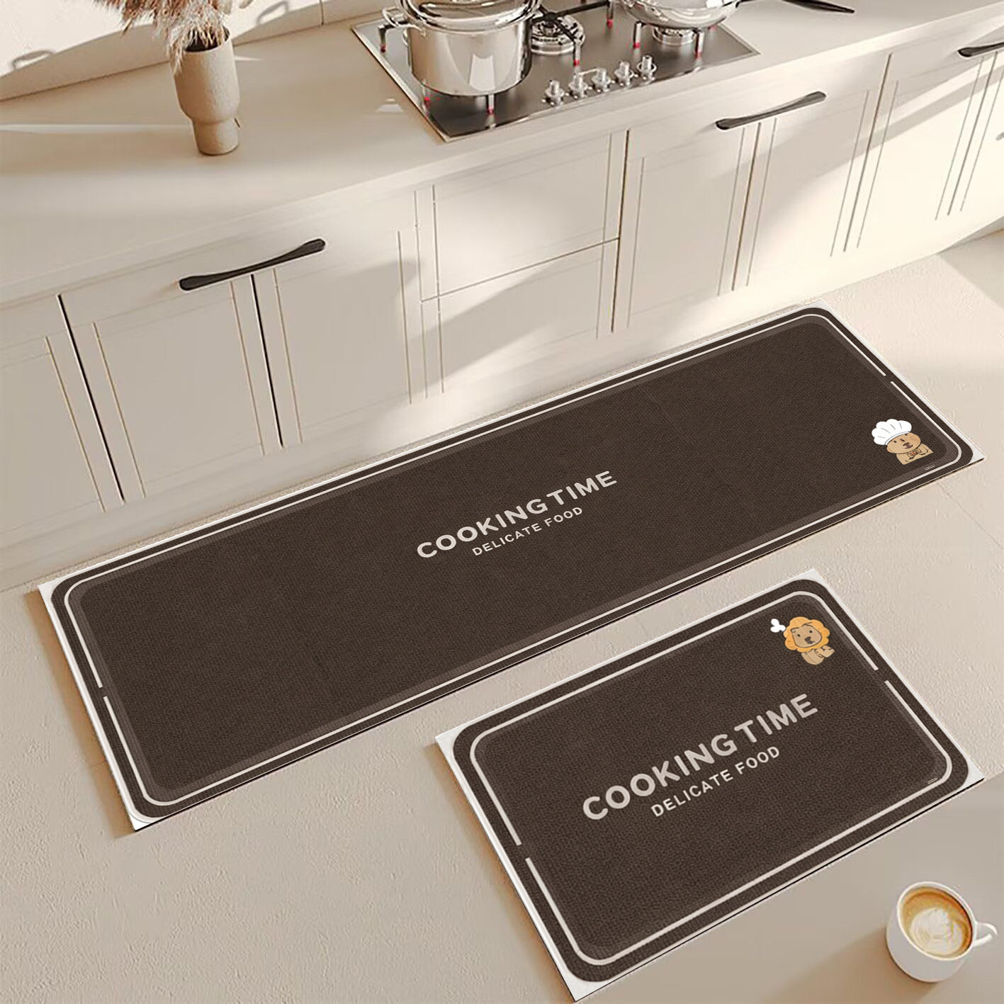 卡通猫咪厨房地垫亚麻防滑防水防油长条脚垫可爱门口脚垫可定制,淘宝优惠券,粉丝福利购,淘宝优惠卷