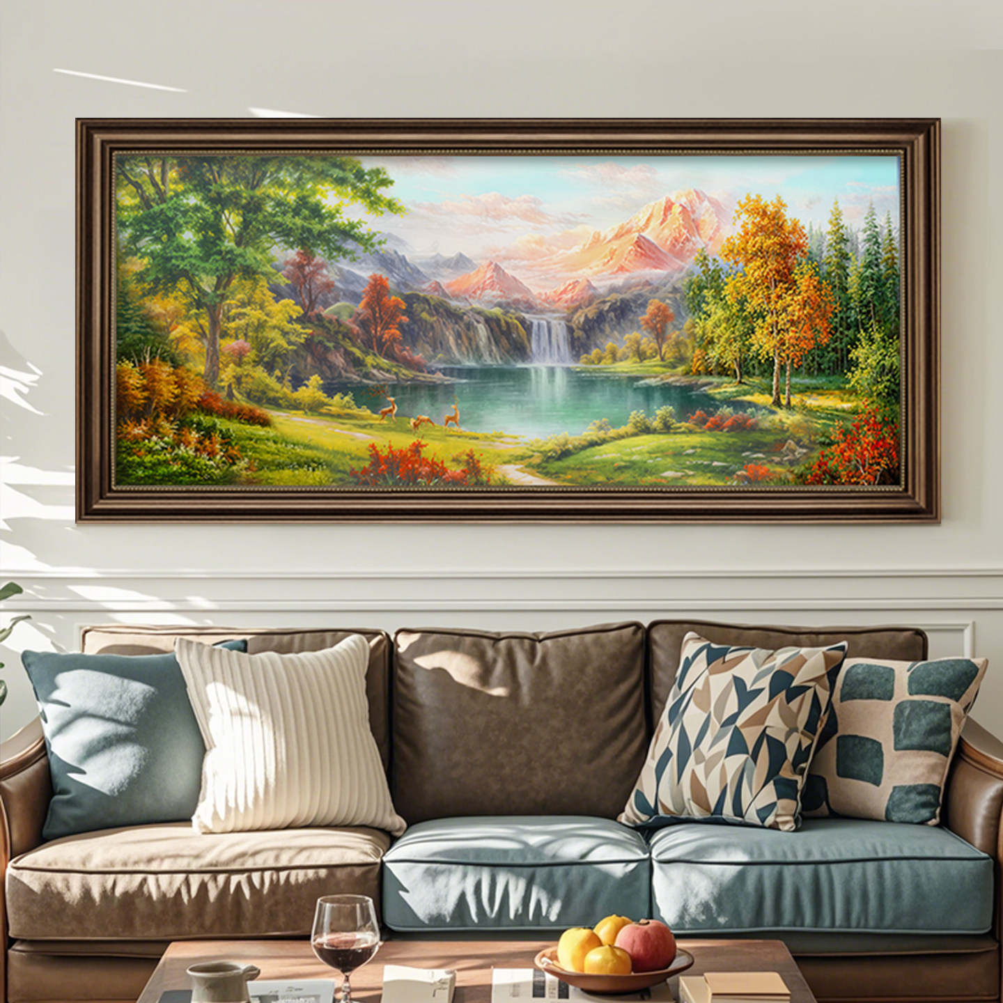 山水画手绘油画客厅挂画沙发背景墙装饰画2026新款壁画高级感欧式