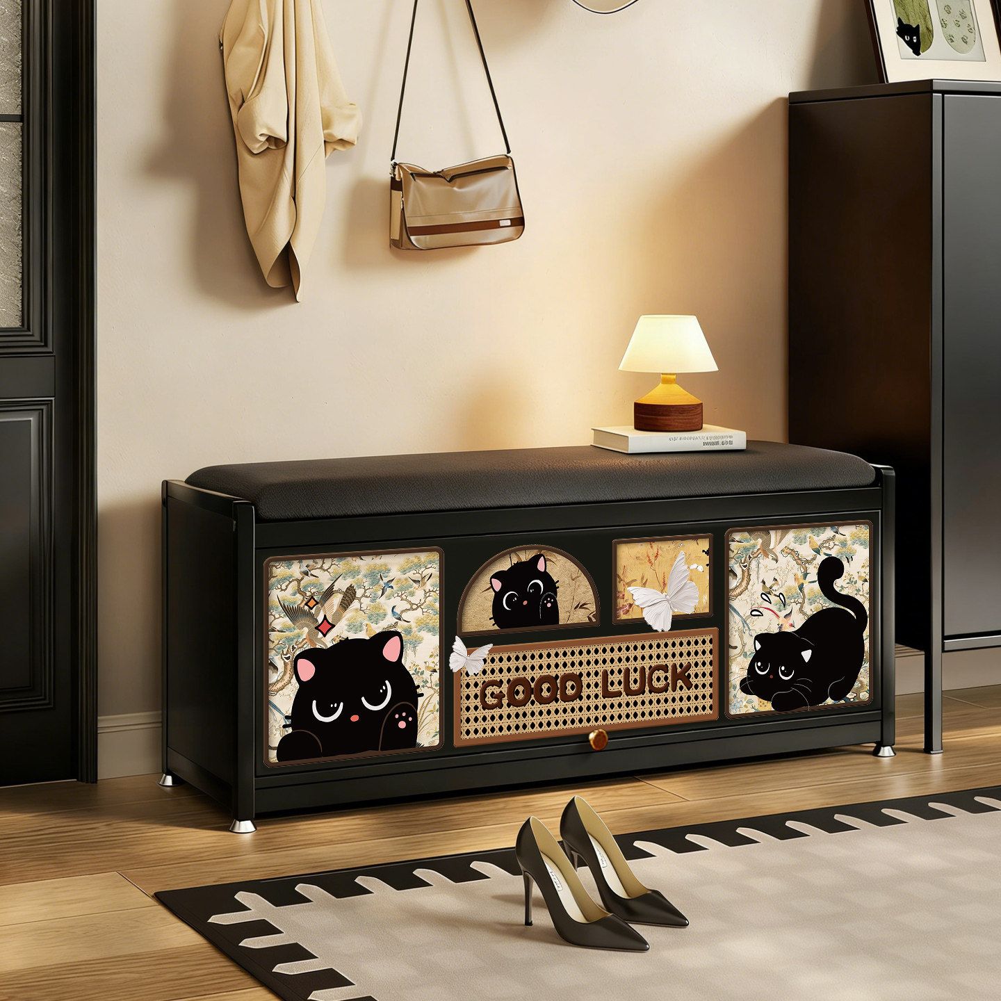 中古风换鞋凳门口家用入户门鞋柜一体可坐式新款储物轻奢高级感,淘宝优惠券,粉丝福利购,淘宝优惠卷