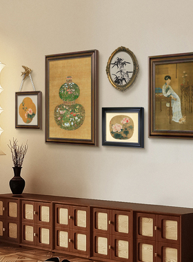 法式中古风客厅装饰画复古沙发背景墙高级感餐厅组合挂画花鸟壁画