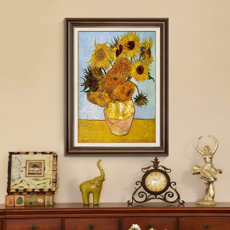 向日葵油画名画装饰画美式入户玄关挂画免打孔客厅壁画肌理高级感,淘宝优惠券,粉丝福利购,淘宝优惠卷