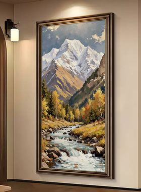日照金山中古风玄关挂画2026新款法式复古走廊尽头装饰画山水画竖