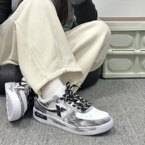 定制球鞋特步板鞋空军一号渐变暗黑系哥特风艺术感潮流解构男女 - 图2