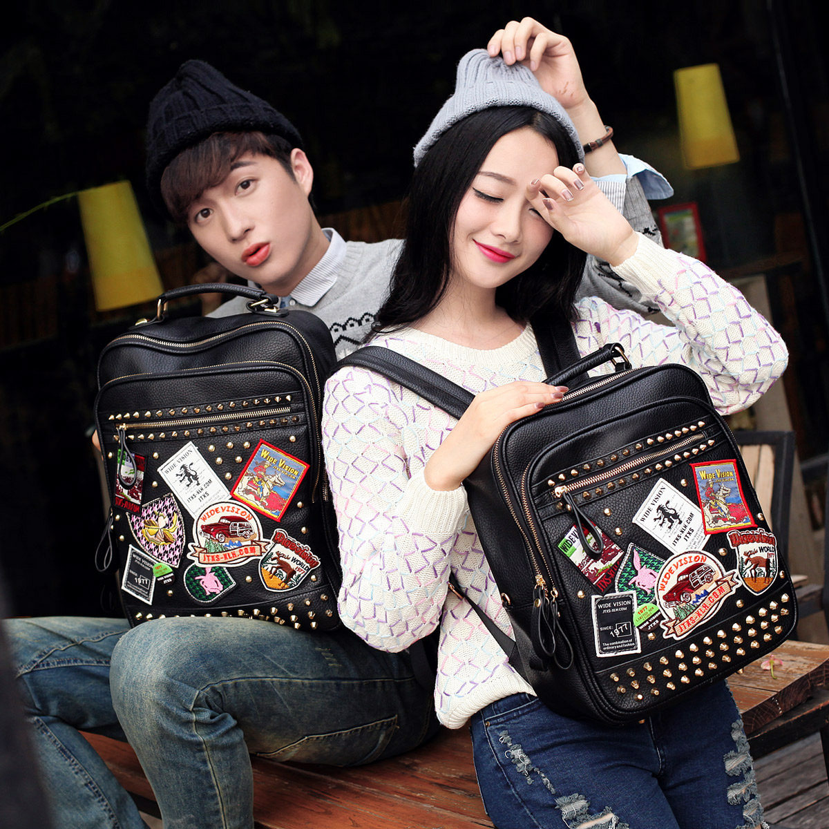 jtxs大容量女新款百搭铆钉男电脑包 jtxs箱包双肩背包