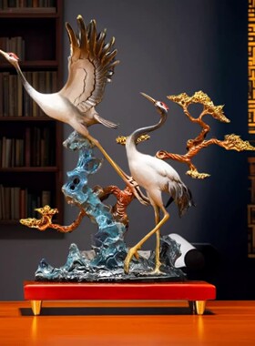 玄关装饰中式铜松鹤延年仙鹤摆件