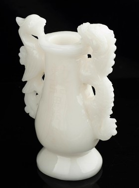 中式玉石龙凤花瓶平安如意摆件