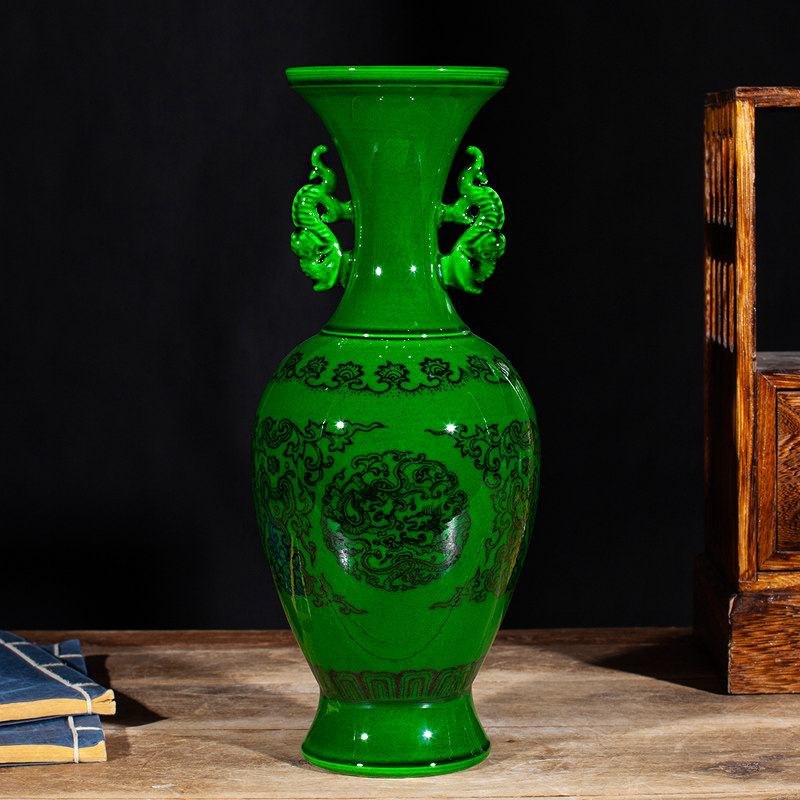 威弗列德景德镇陶瓷仿古艺术品瓷器开片釉中式绿釉花瓶家居摆件,淘宝优惠券,粉丝福利购,淘宝优惠卷