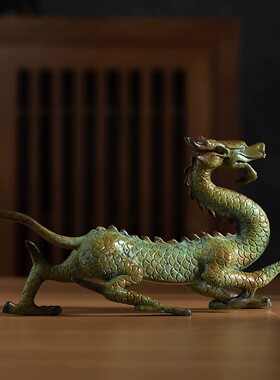威弗列德黄铜青龙桌面摆件送礼