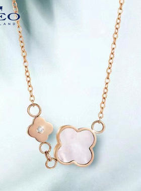 feo幸运草黑白双面钻石项链