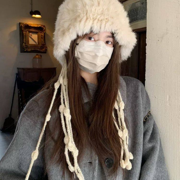 女款流苏帽子冬季春节氛围加厚毛绒兔毛针织防寒保暖护耳毛线显脸,淘宝优惠券,粉丝福利购,淘宝优惠卷