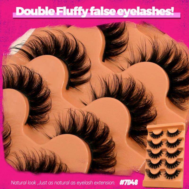 Fluffy Laes 5 Pairs D Curl 3D Mink False假睫毛 - 图0