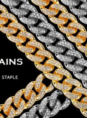 Alloy Cuban diamond bracelet 12mm gold plated necklace手链