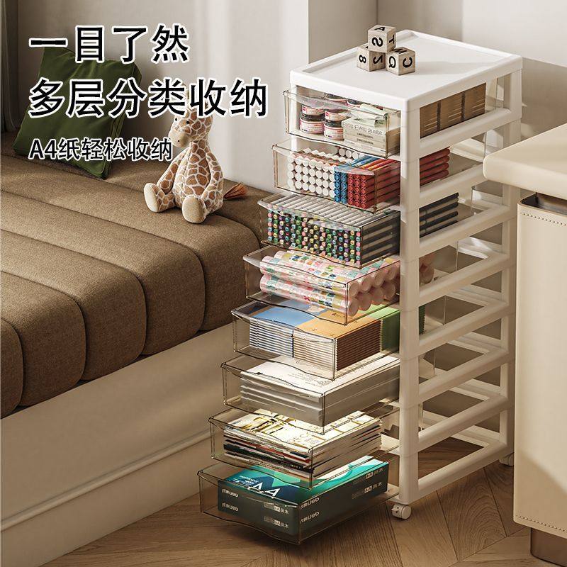 抽屉式收纳盒化妆品家用桌面美甲首饰透明带轮文件学生多层置物柜 - 图2