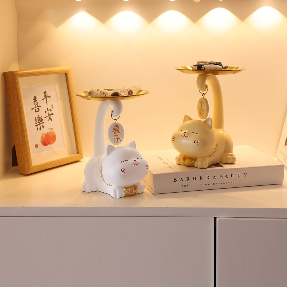 招财猫入户玄关钥匙收纳托盘摆件客厅吧台家居装饰品乔迁新居礼品 - 图0