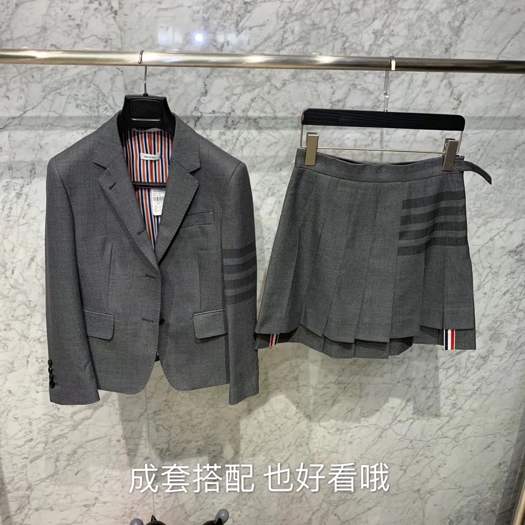 春夏季女士职业西服tb四杠羊毛修身通勤休闲九分袖灰色西装外套装-图3