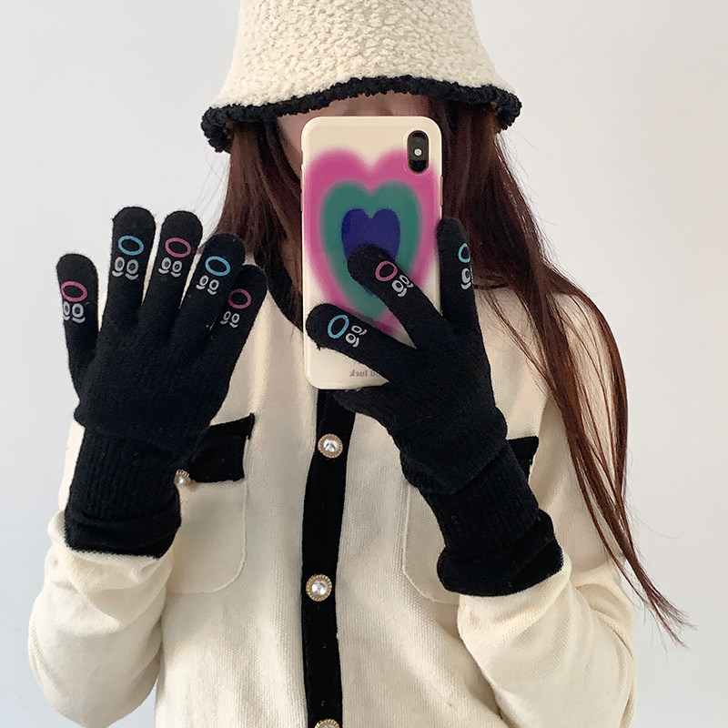 毛线手套女冬季可爱卡通学生露指可触屏冬天骑行保暖五指韩版针织,淘宝优惠券,粉丝福利购,淘宝优惠卷