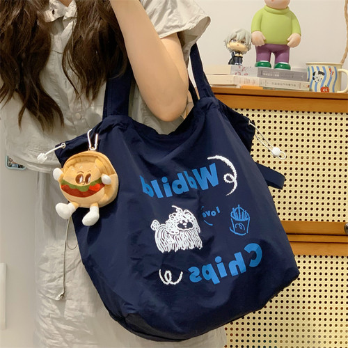 慵懒风刺绣单肩包包女2026新款潮手提托特包学生上课大容量购物袋 - 图1