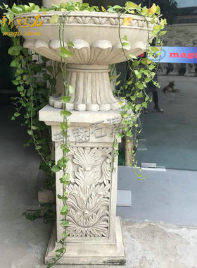 新魅石古典GRC仿砂岩花盆做旧落地花瓶摆件 酒店花园场地组合花箱