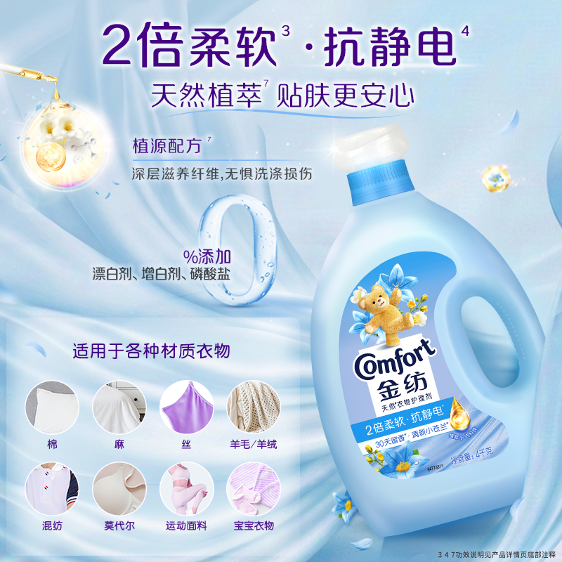 【下拉享优惠】金纺衣物清新/樱花/薰衣草柔顺剂柔软留香防静电