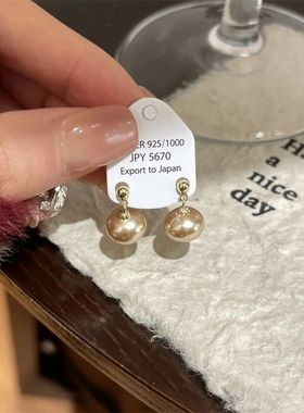 减龄耳环香槟色珍珠耳钉