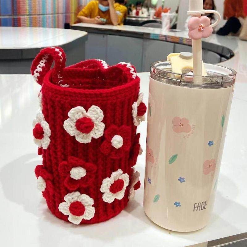 保温杯防护套杯子保护套纯手工编织diy花朵杯套冬季水杯保温套毛,淘宝优惠券,粉丝福利购,淘宝优惠卷