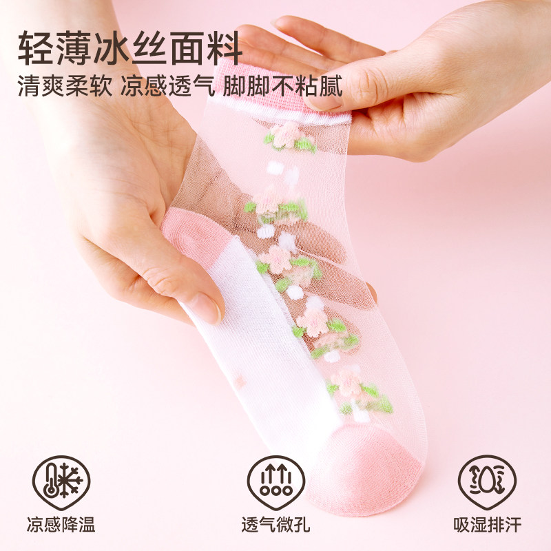 女童夏季薄款冰丝袜儿童水晶夏天超薄玻璃丝网眼童袜宝宝女孩短袜 - 图1