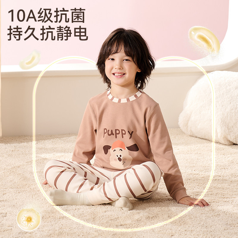 Children's autumn clothes and long pants for boys and girls pure cotton Class A warm home clothes half turtleneck pajamas baby underwear set winter