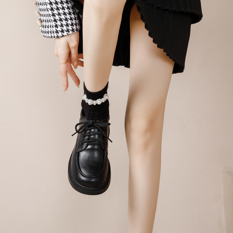 杏色小皮鞋女2025春秋新款系带厚底乐福鞋女玛丽珍平底软底单鞋,淘宝优惠券,粉丝福利购,淘宝优惠卷