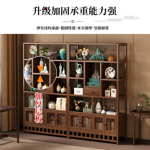 古董博古架中式靠墙茶叶放置架茶室茶柜非实木多宝阁紫砂壶收纳架 - 图1