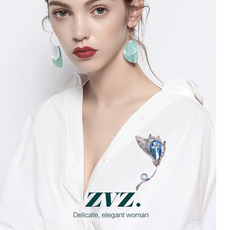 仙花水晶女高档欧美奢华气质胸针 zvz胸针