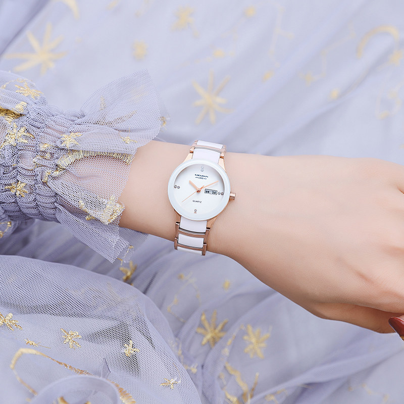 名牌正品陶瓷女士时尚双日历手表 铂时美国产腕表