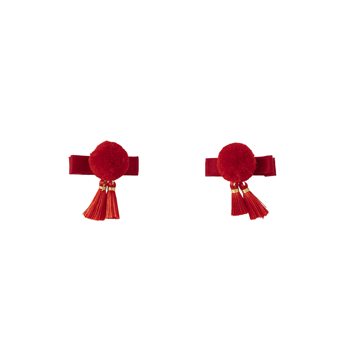 INSbobo儿童发饰2025新款喜庆小女孩毛球女童发夹红色拜年服头饰,淘宝优惠券,粉丝福利购,淘宝优惠卷