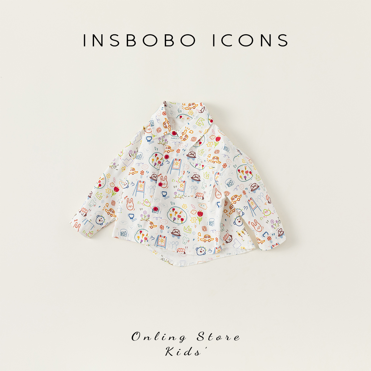 INSbobo男童衬衣儿童花衬衫2025春季新款痞帅小童衬衫男宝上衣