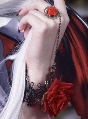 暗黑系玫瑰花蕾丝手环女手腕套手链红色手袖结婚礼服lolita洛丽塔