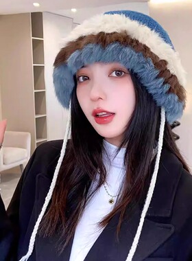 网红显脸小包头兔毛皮草渔夫帽