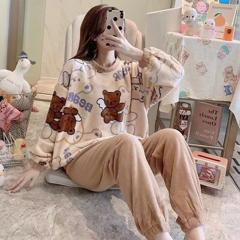 秋冬款女士冬季睡衣家居服加厚学生套装