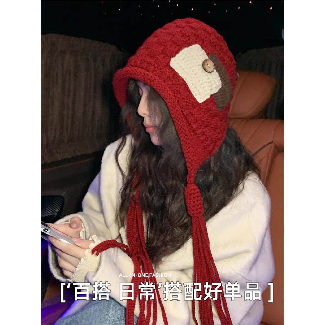 女款流苏帽子新款时尚贴布流苏子女红色包头秋冬季保暖手工毛线帽,淘宝优惠券,粉丝福利购,淘宝优惠卷