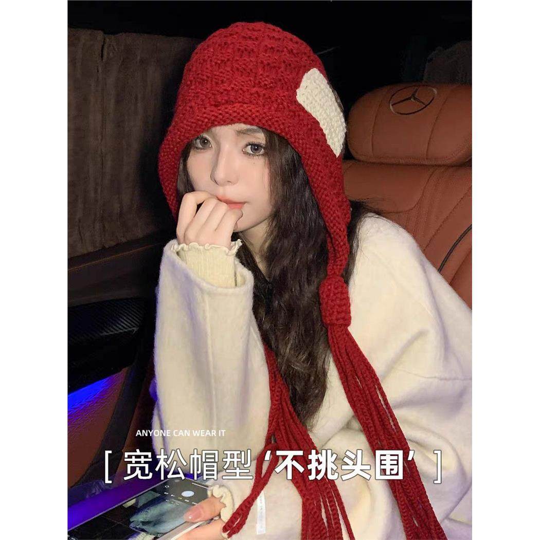 女款流苏帽子新款时尚贴布流苏子女红色包头秋冬季保暖手工毛线帽,淘宝优惠券,粉丝福利购,淘宝优惠卷